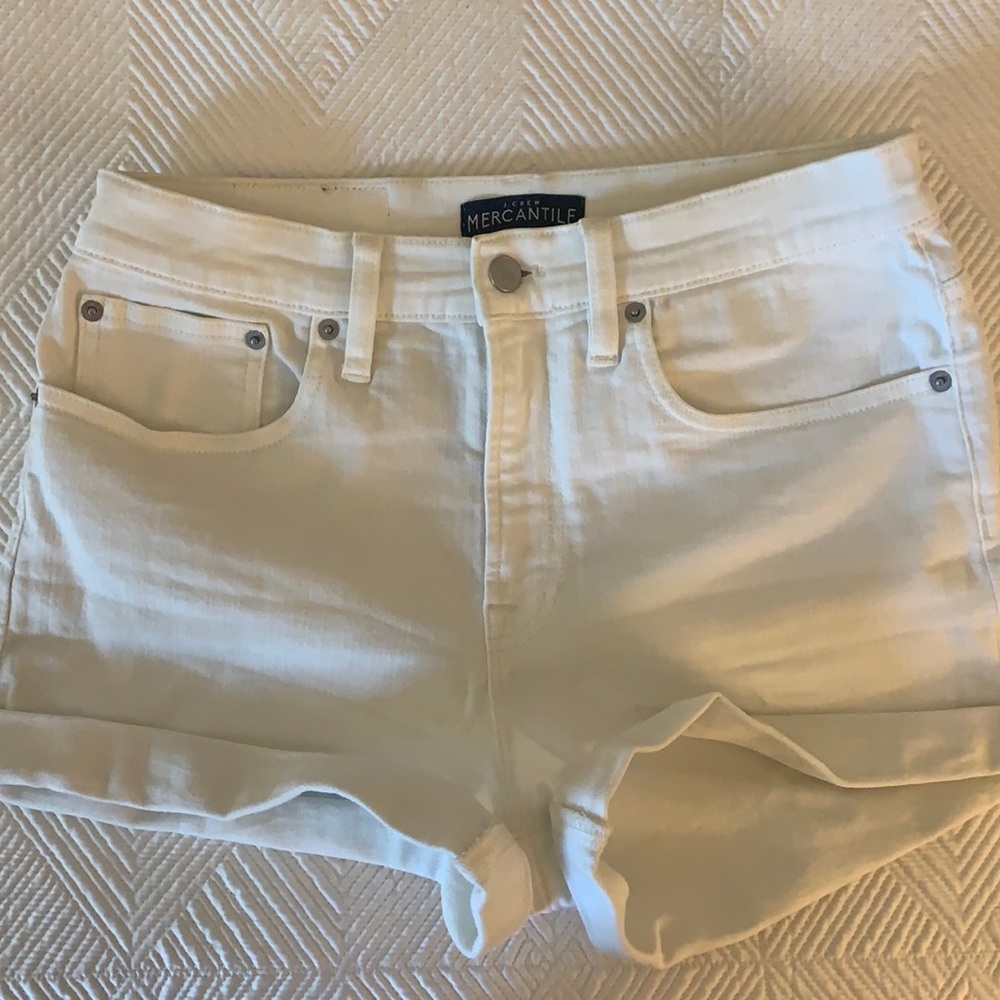 White J Crew High Waisted Jean Shorts